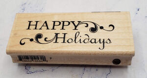Happy Holidays Fancy Script Hampton Art Studio G Janet Dunn Mounted Rubber Stamp